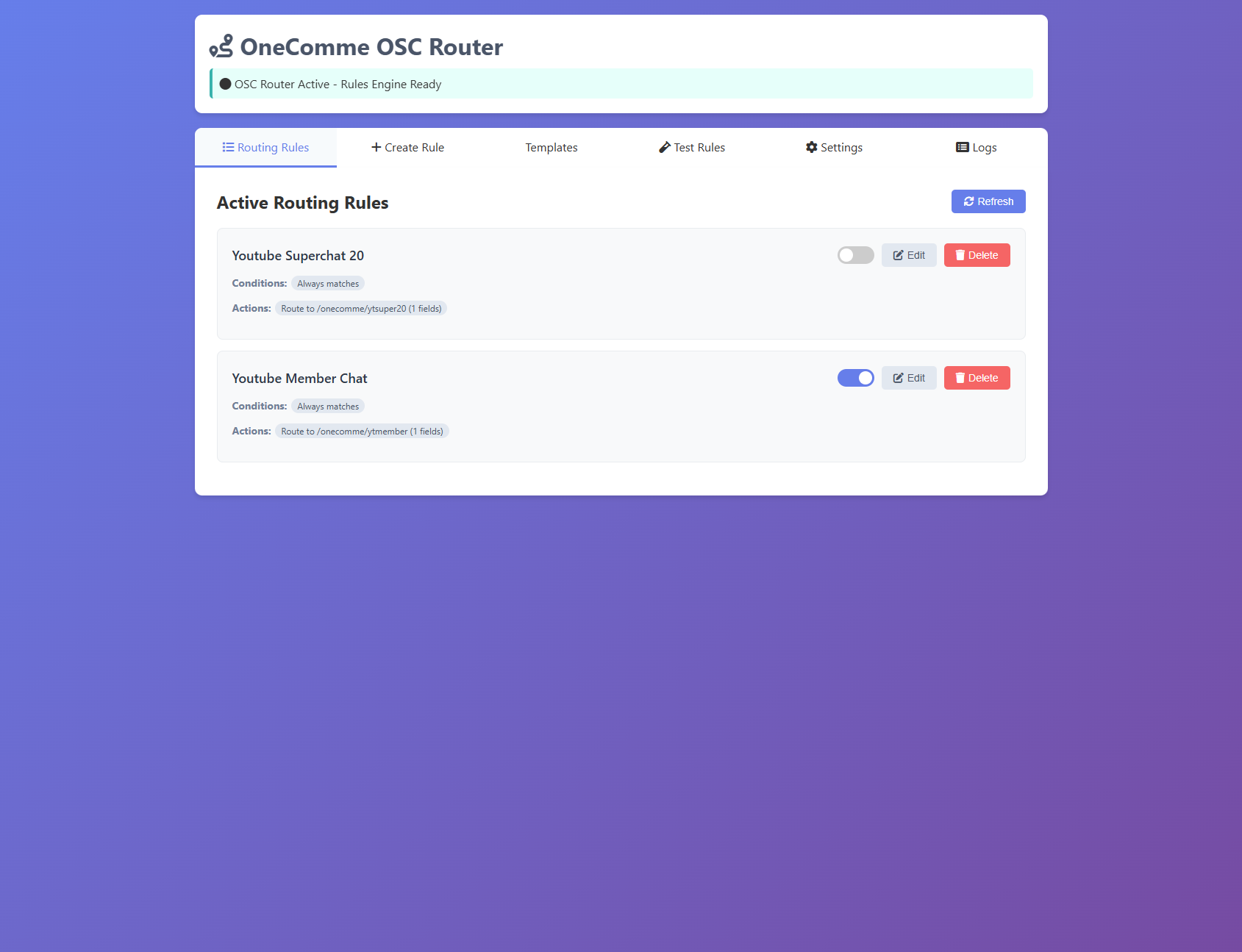 Rules tab showing rule list and management options